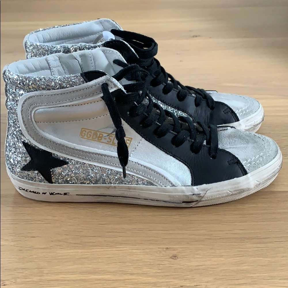 Silver glitter black star Golden Goose high top 38